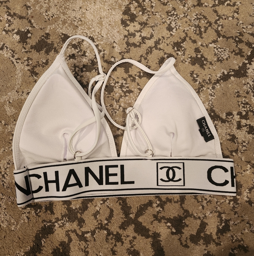 Chanel White Elastic Bikini Top Size Medium - Picture 7 of 9
